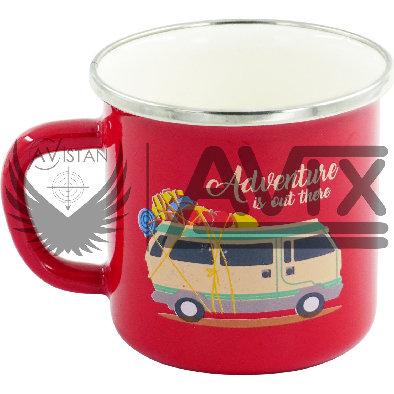 Orcamp Retro Emaye Kupa Bardak Karavan Desen MUG KIRMIZI