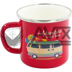 Orcamp Retro Emaye Kupa Bardak Karavan Desen MUG KIRMIZI
