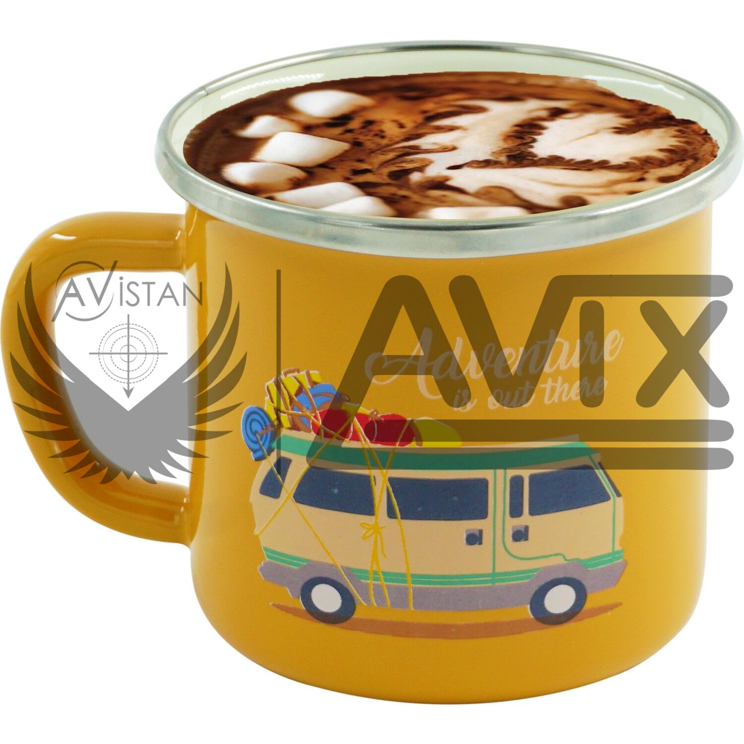 Orcamp Retro Emaye Kupa Bardak Karavan Desen MUG SARI