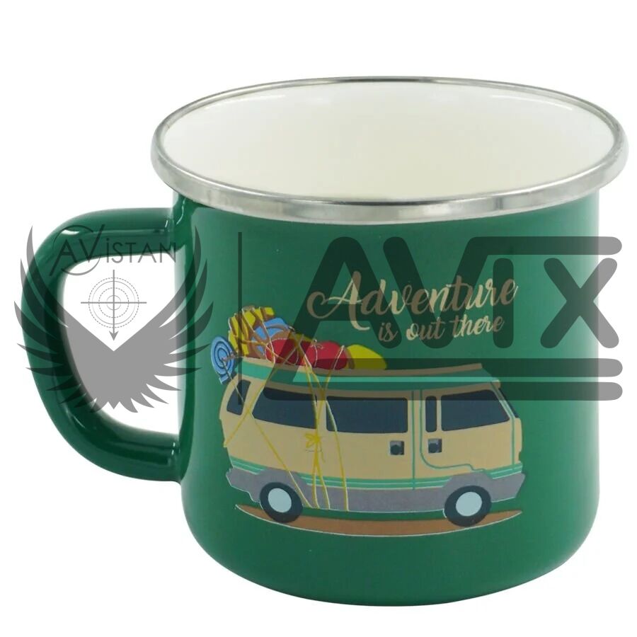 Orcamp Retro Emaye Kupa Bardak Karavan Desen MUG YEŞİL